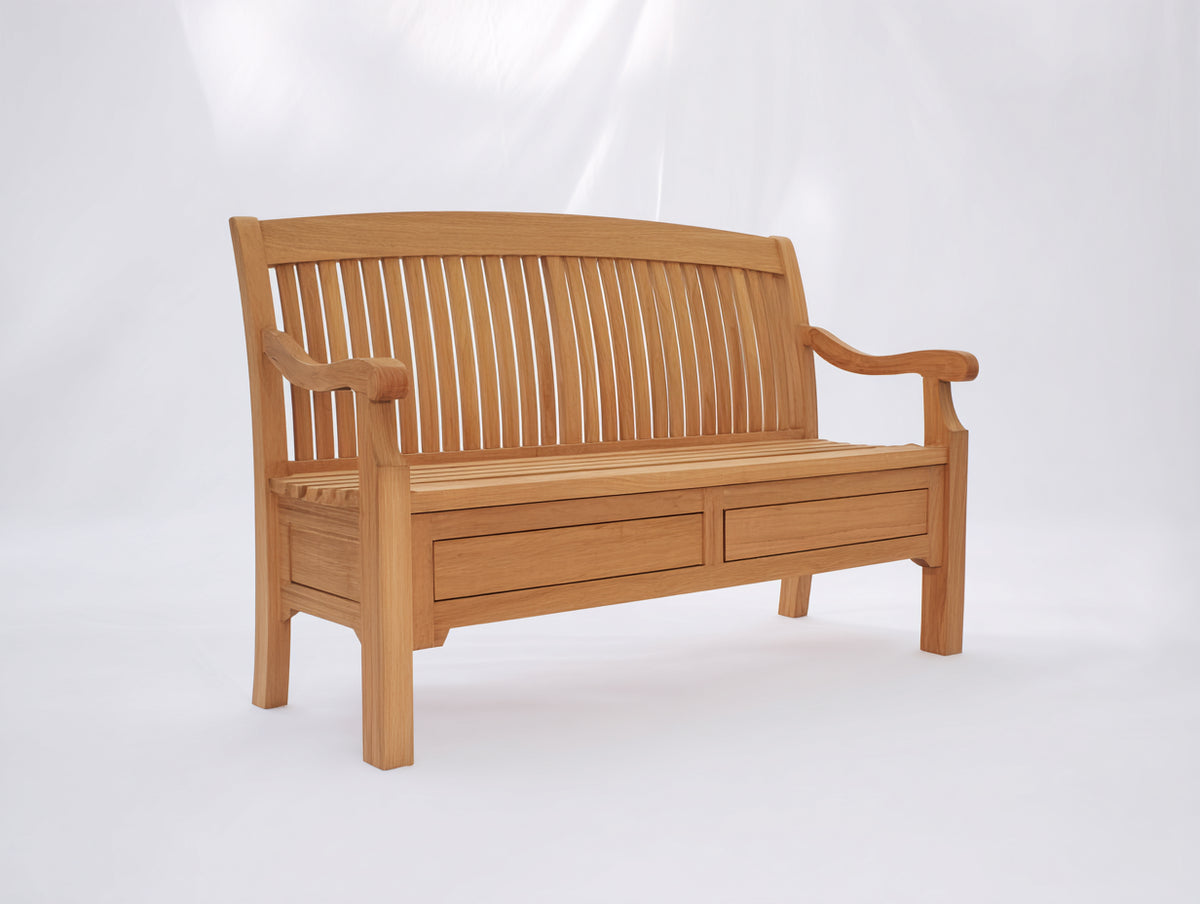 Gartenbank Massivholz 135x62x98 cm - Naturbraun - Zweiersitzbank mit Lattenrücken und geschwungenen Armlehnen