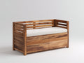 Gartenbank aus Holz 140 x 60 x 85 cm - Naturholz-Cremeweiß - Mit Stauraum und Lattenstruktur