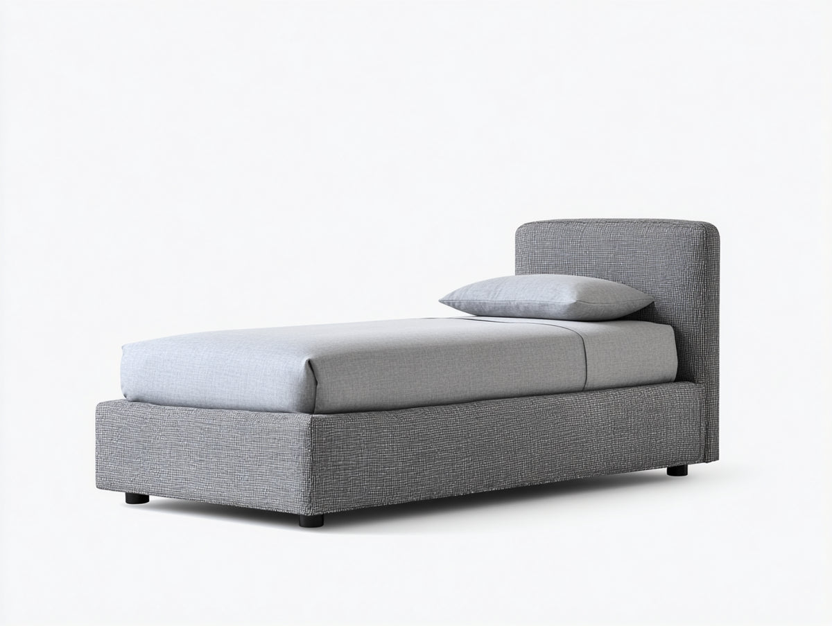 Einzelbett Stoff und Holz 210x100x95 cm - Grau - Modernes Polsterbett mit hohem Kopfteil