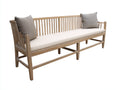 Gartenbank aus Holz 200 x 65 x 90 cm - Natur Beige - langes Lattenrücken Design mit gepolsterter Sitzfläche