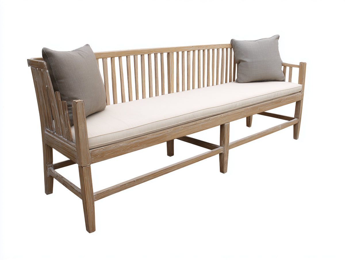 Gartenbank aus Holz 200 x 65 x 90 cm - Natur Beige - langes Lattenrücken Design mit gepolsterter Sitzfläche
