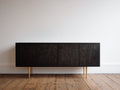 Dielenschränke aus Holz 180 x 45 x 80 cm - Schwarz-Gold - 4 Türen mit strukturierter Front und Metallbeinen