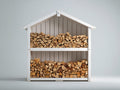 Kaminholzregal Holz 150x45x190 cm - Weiß-Naturholz - 2 offene Ebenen mit Satteldach - rustikales Design