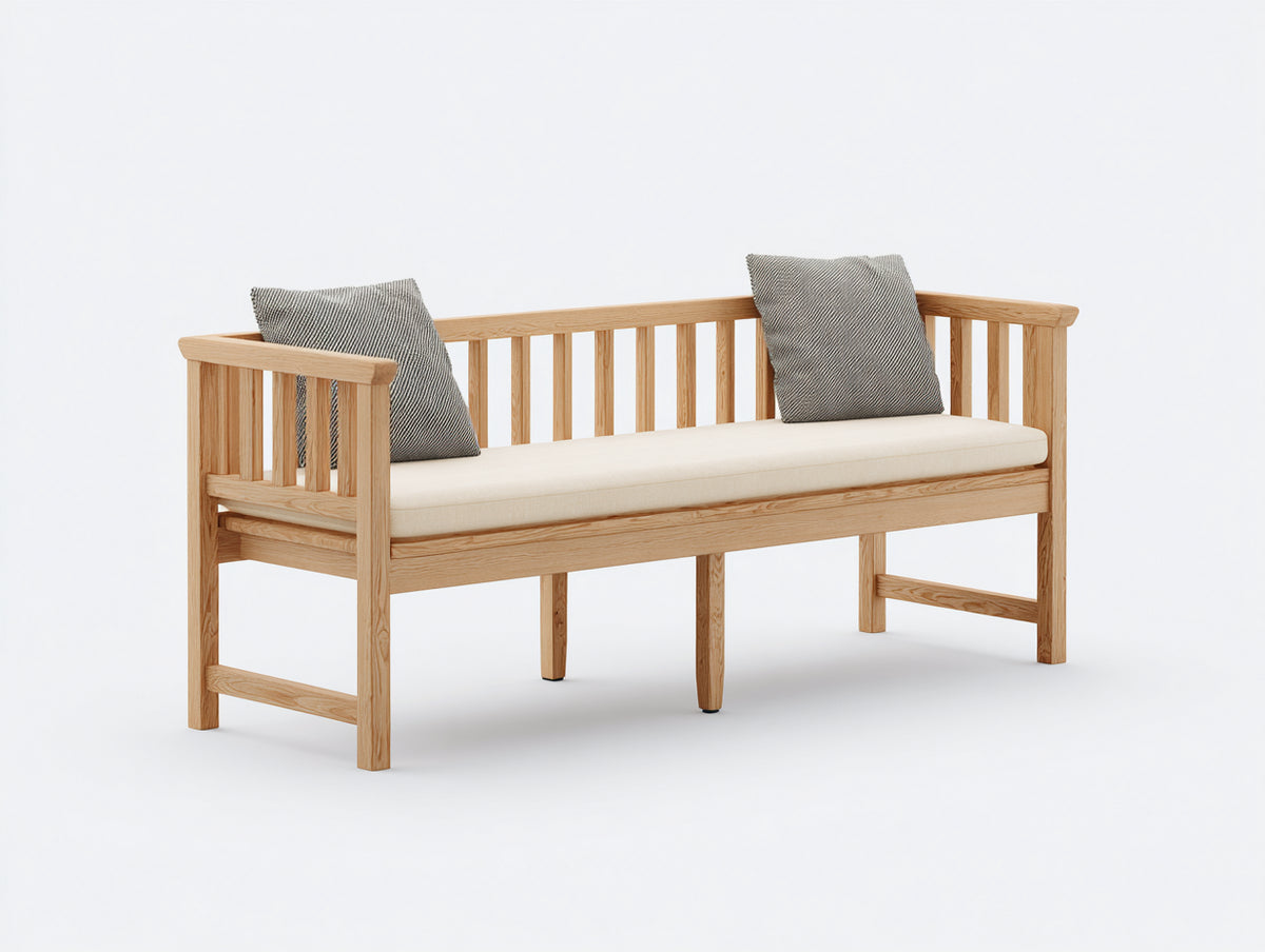 Gartenbank Holz 170x70x90 cm - Naturholz-Cremeweiß - Moderne Bank mit gerader Rückenlehne und Armlehnen