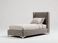 Einzelbett Stoff 215x110x115 cm - Taupebraun - Gepolstertes Bett mit hohem Kopfteil und Metallfüßen