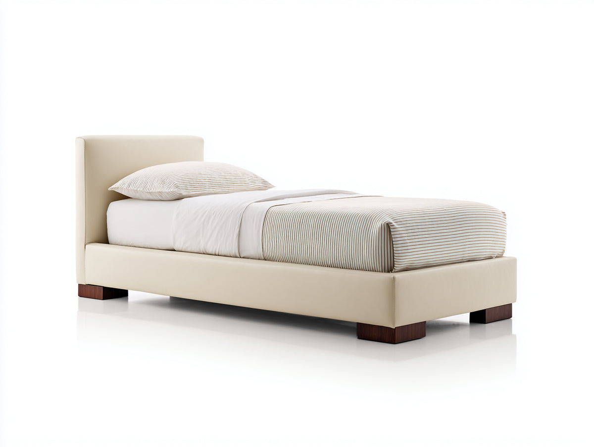 Einzelbett gepolstert 210x105x105 cm - Cremeweiß-Dunkelbraun - hohes Kopfteil und gepolsterter Bettrahmen - modernes Design
