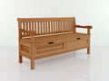 Gartenbank Holz 160x62x92 cm - Naturholz - Lattenrückenlehne mit Armlehnen und 2 Schubladen - klassischer Gartenstil