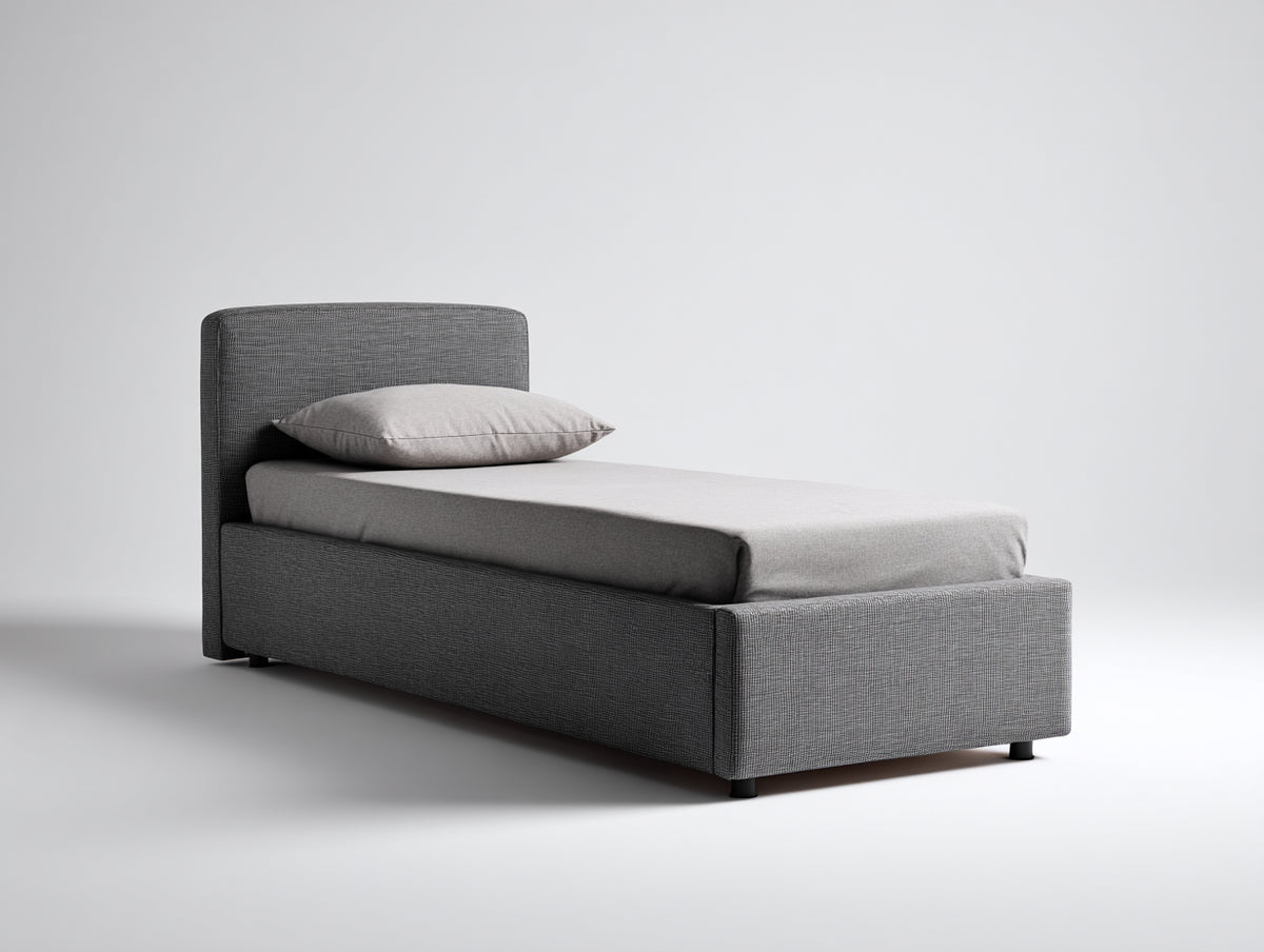 Einzelbett mit Stoffbezug 200 x 100 x 105 cm - Grau - Gepolstertes Kopfteil und modernes Design