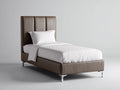 Einzelbett Kunstleder und Metall 210x100x110 cm - Taupe und Silber - Modernes Polsterbett mit hohem Kopfteil