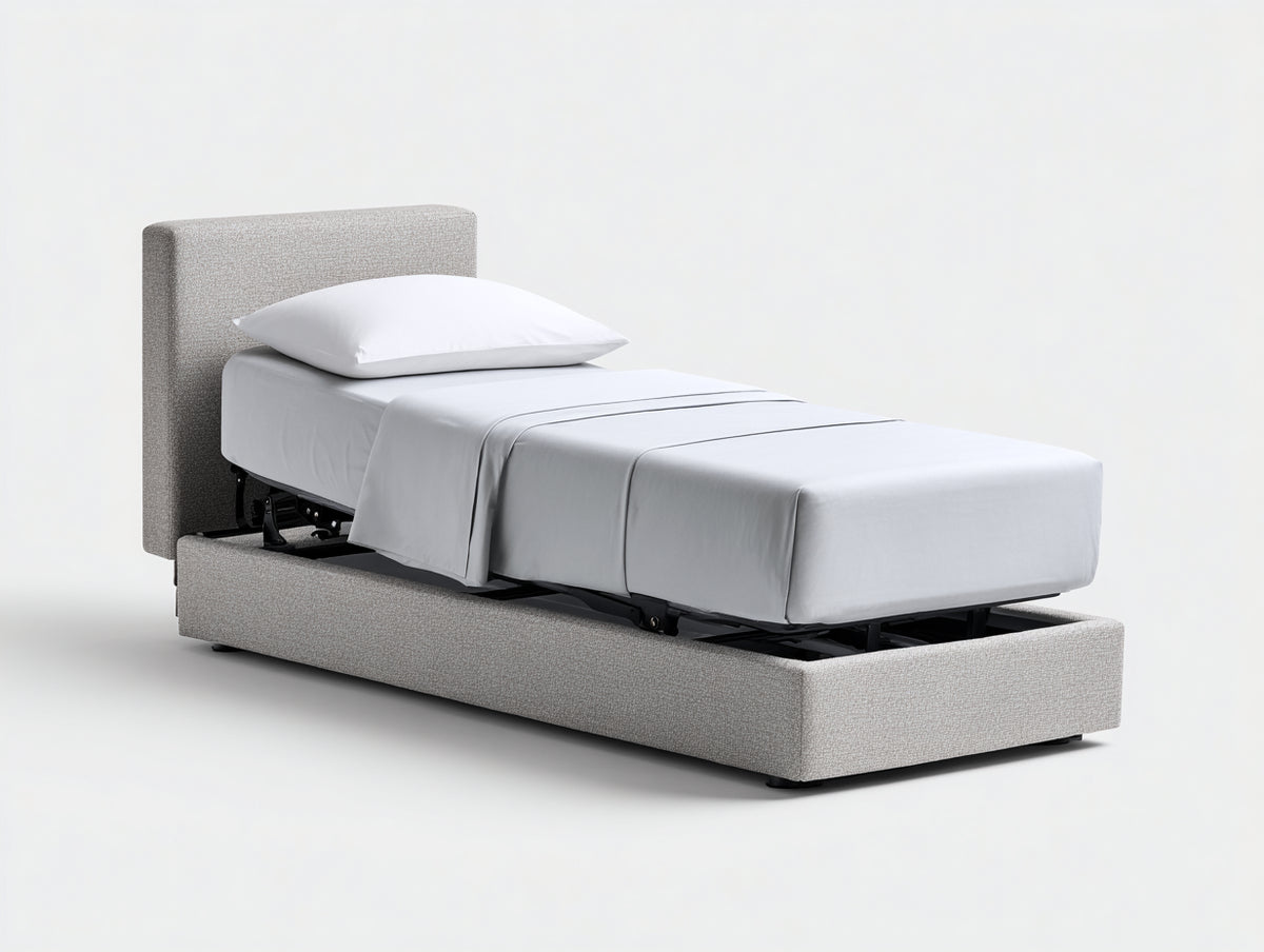 Einzelbett mit Stoffbezug 210 x 100 x 110 cm - Hellgrau - modernes Design mit verstellbarer Liegefläche