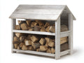 Kaminholzregal aus Holz 120 x 55 x 125 cm - Weiß - zweistufiges Design mit Satteldach für geschützte Außenbereiche