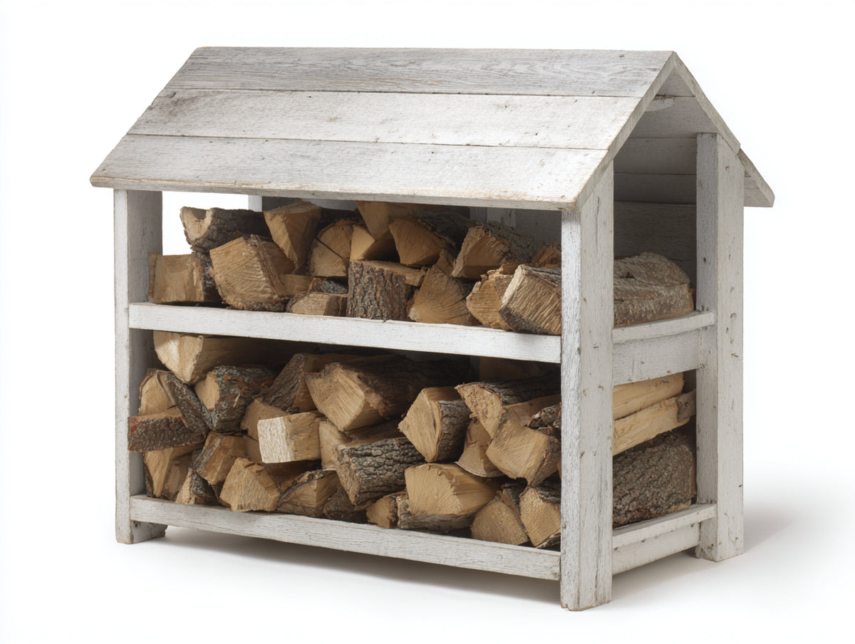 Kaminholzregal aus Holz 120 x 55 x 125 cm - Weiß - zweistufiges Design mit Satteldach für geschützte Außenbereiche