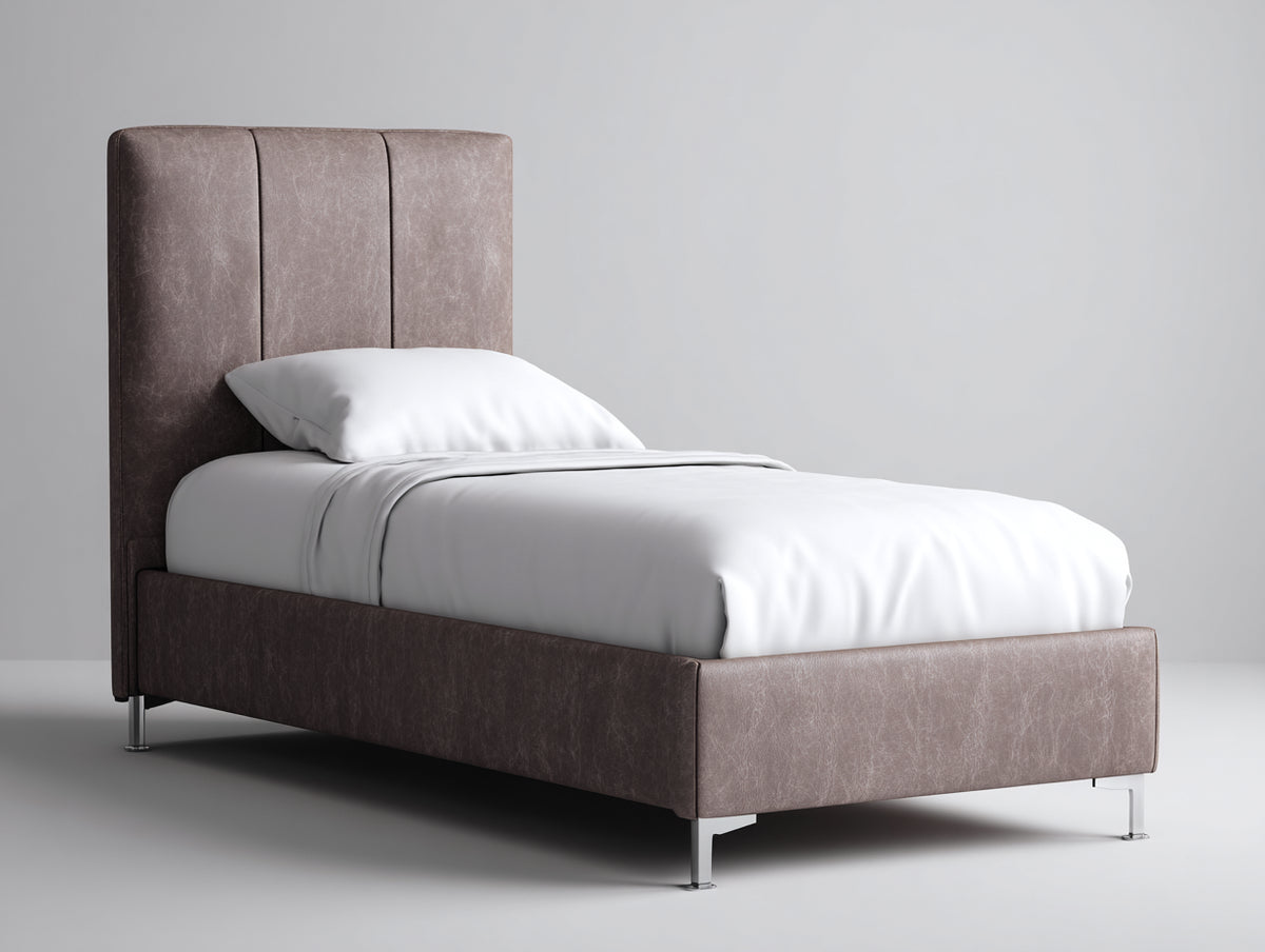 Einzelbett mit Kunstlederbezug 200 x 100 x 115 cm - Taupe - Gepolstertes Paneelkopfteil und Metallfüße